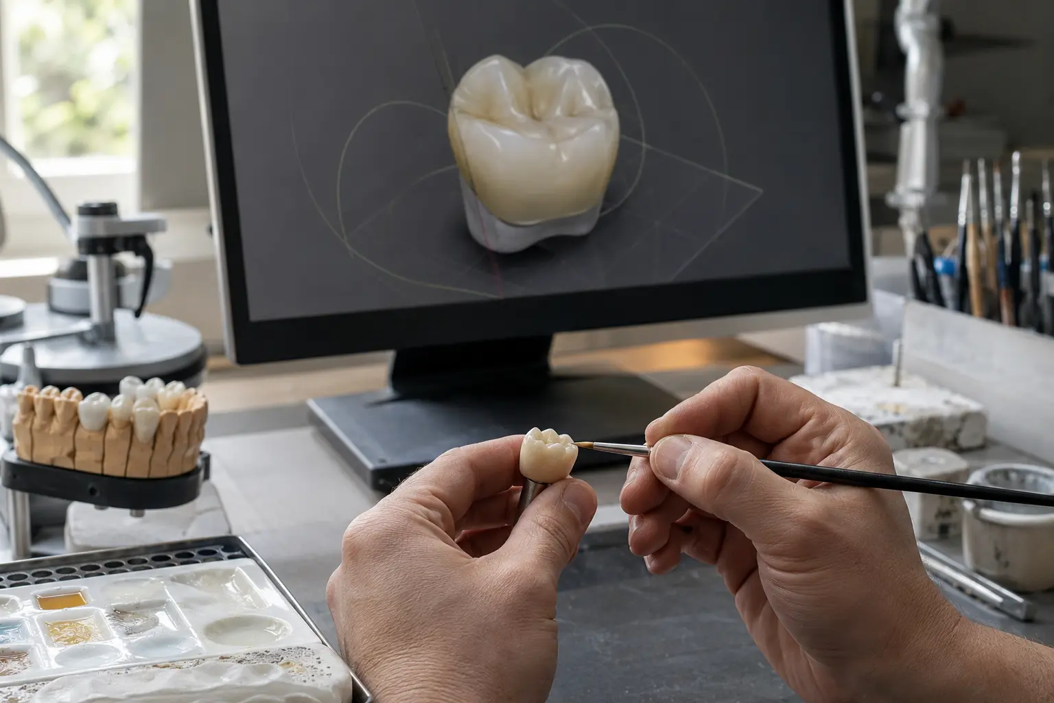 Visual conceptual del flujo de diseño y acabado dental